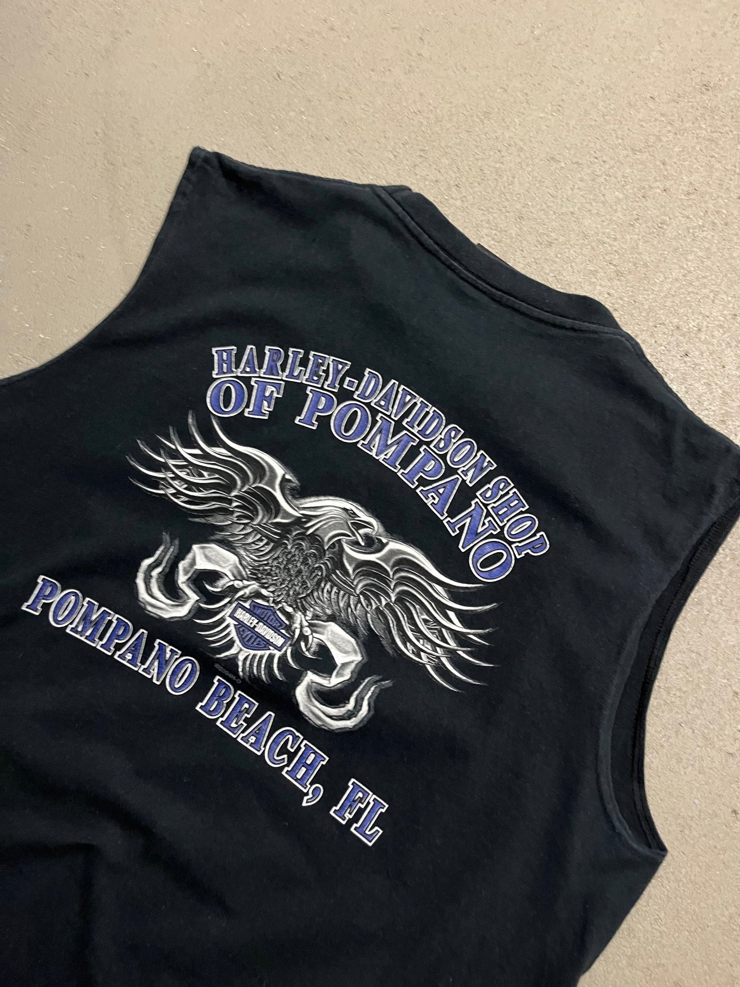 Vintage 2004 Black Harley Davidson Crop Off Tank Top - L