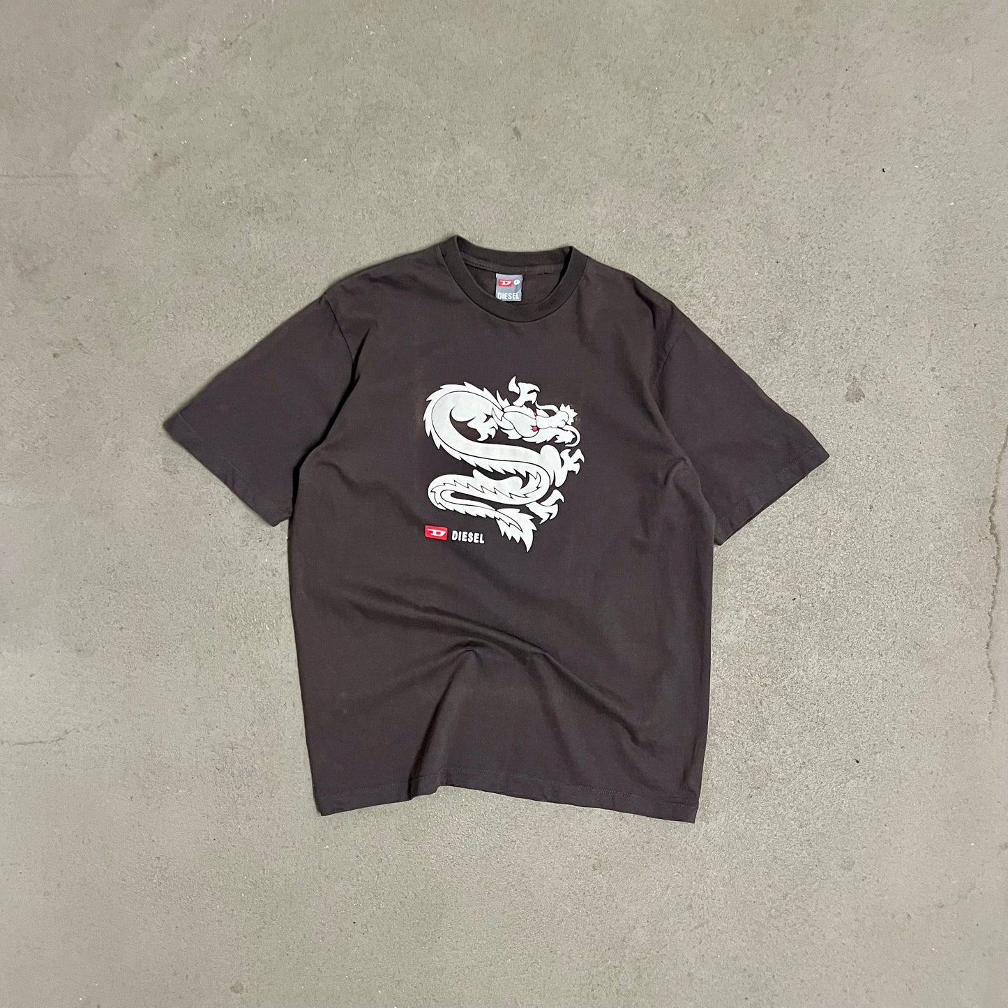Vintage Y2K Grey Diesel Dragon Tee - L