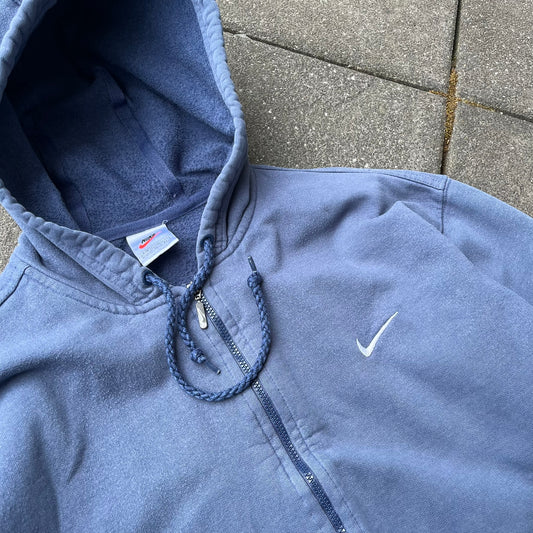 Vintage Blue Faded Nike Zip Hoodie - M