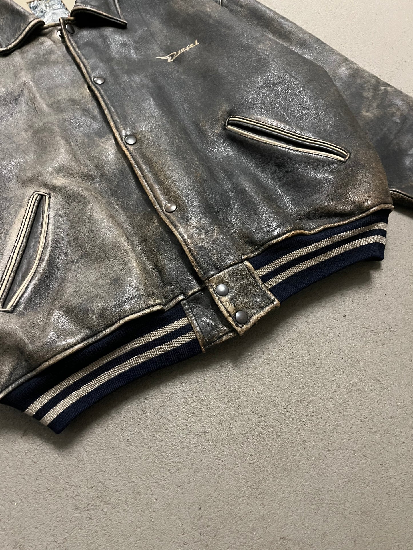 Vintage Brown Faded Diesel Leather Jacket - L