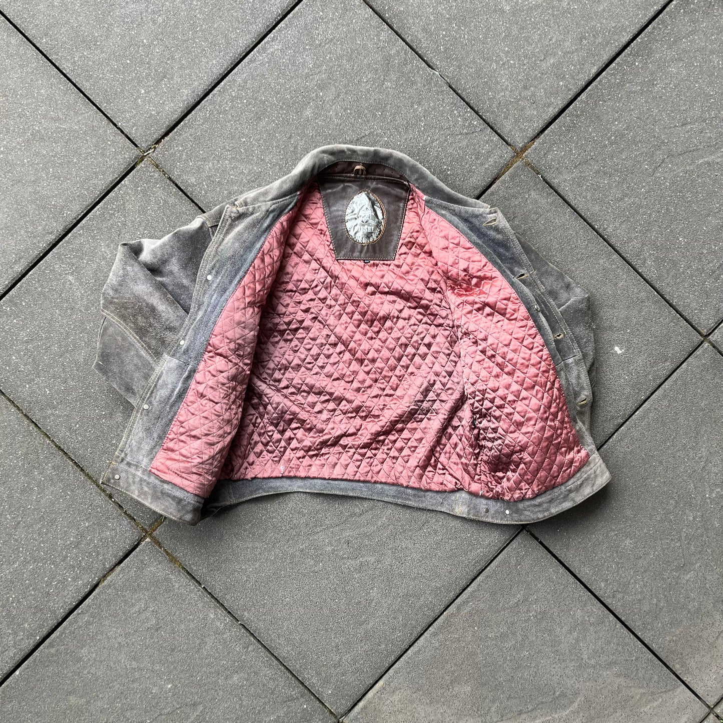 Vintage Grey Diesel Suede Leather Jacket - L