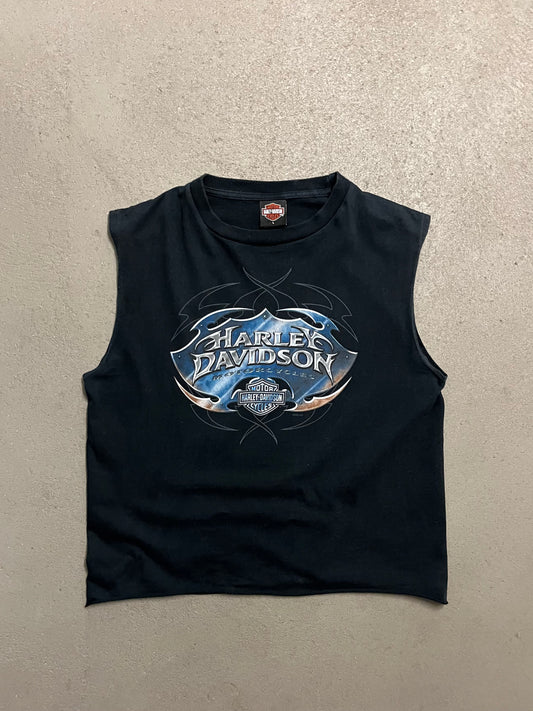 Vintage 2004 Black Harley Davidson Crop Off Tank Top - L