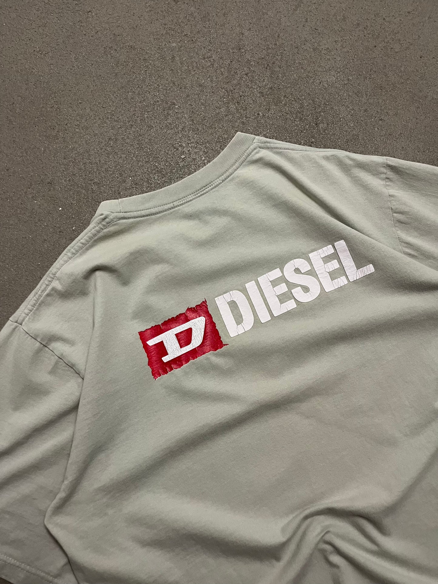 Vintage Y2K Grey Diesel Dragon Tee - L