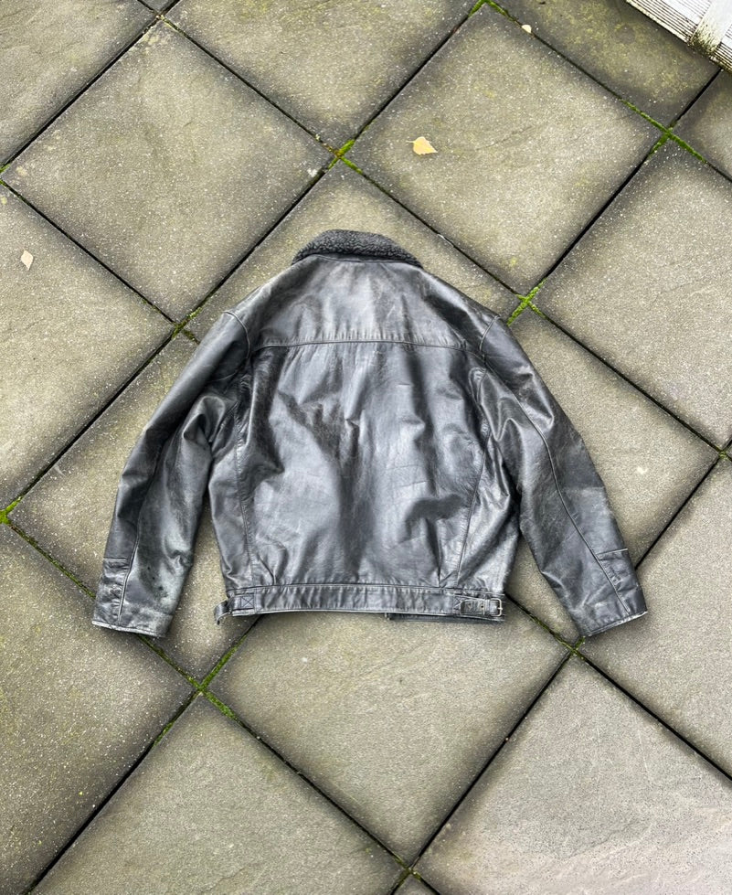 Vintage Black Faded Wrangler Leather Jacket - L