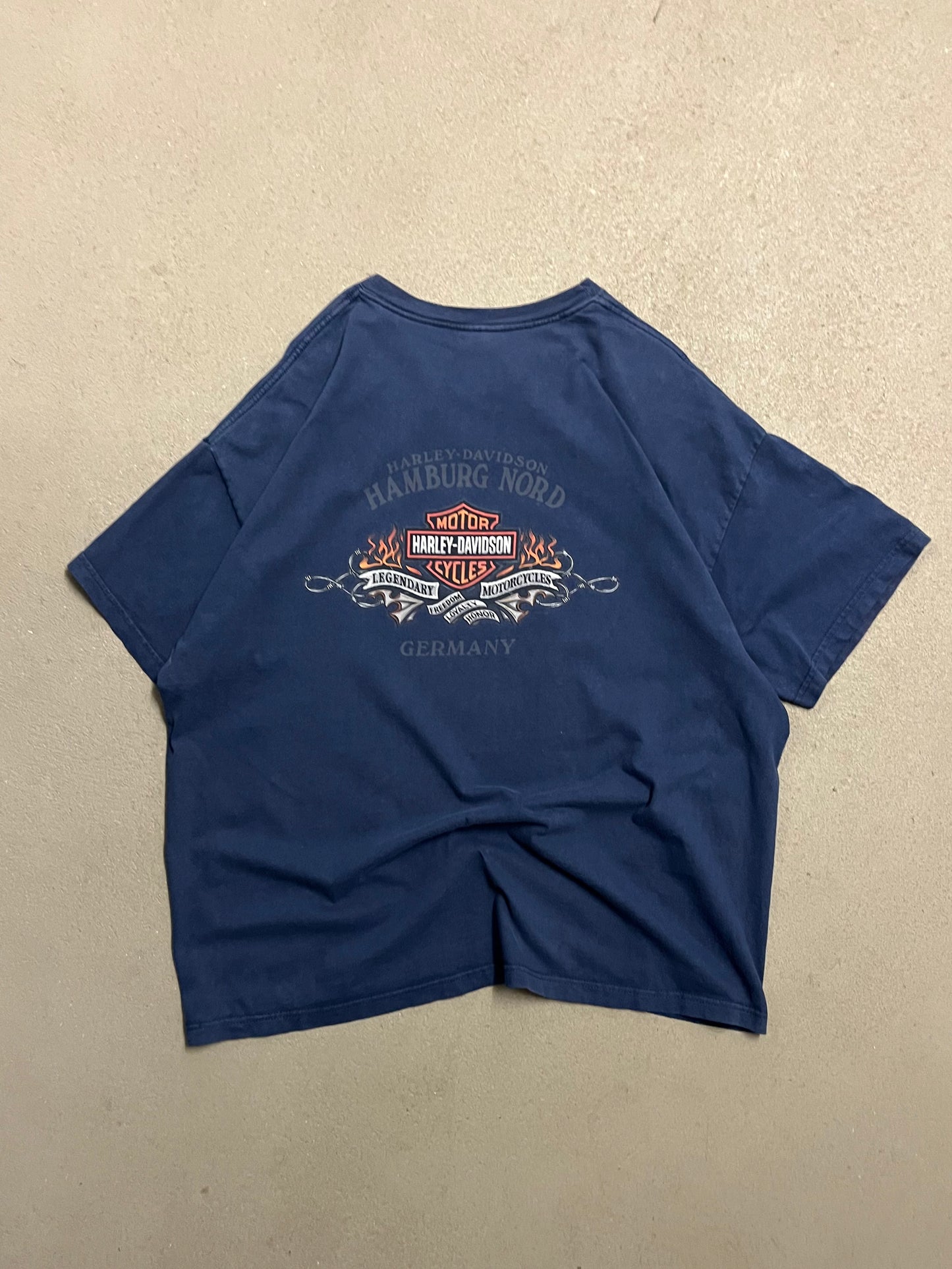 Vintage 2005 Blue Faded Harley Davidson Hamburg Tee - XL