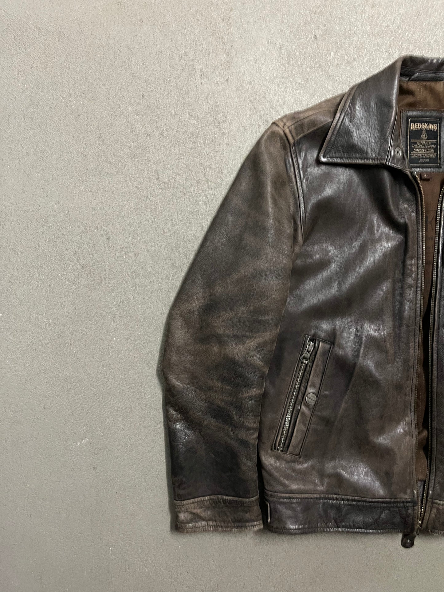 Vintage Brown Faded Redskins Leather Jacket - L