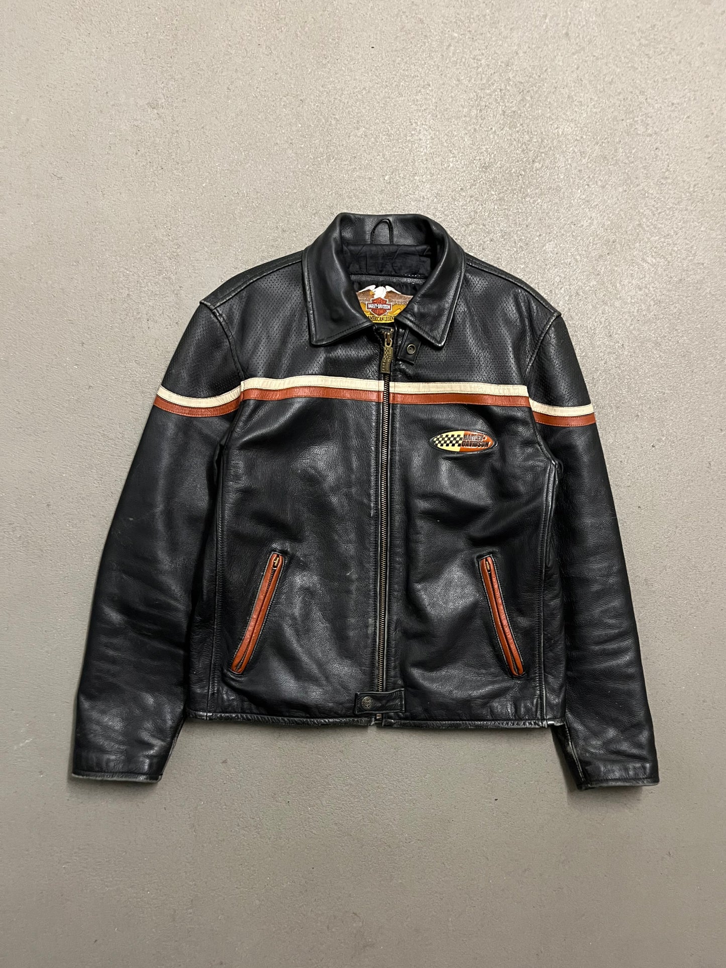 Vintage Black Red Harley Davidson Leather Jacket - M