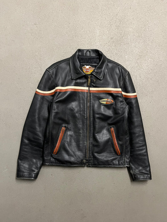 Vintage Black Red Harley Davidson Leather Jacket - M