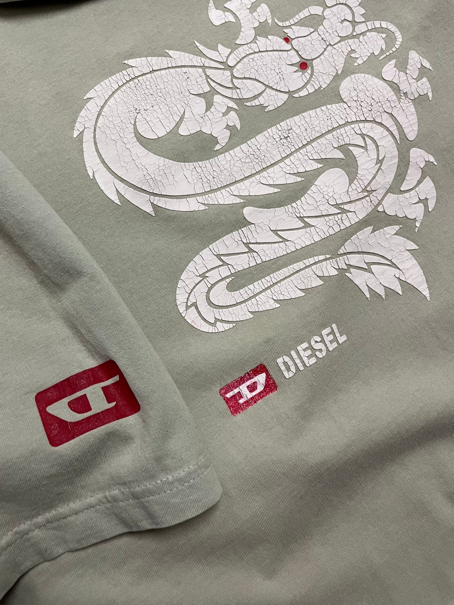 Vintage Y2K Grey Diesel Dragon Tee - L