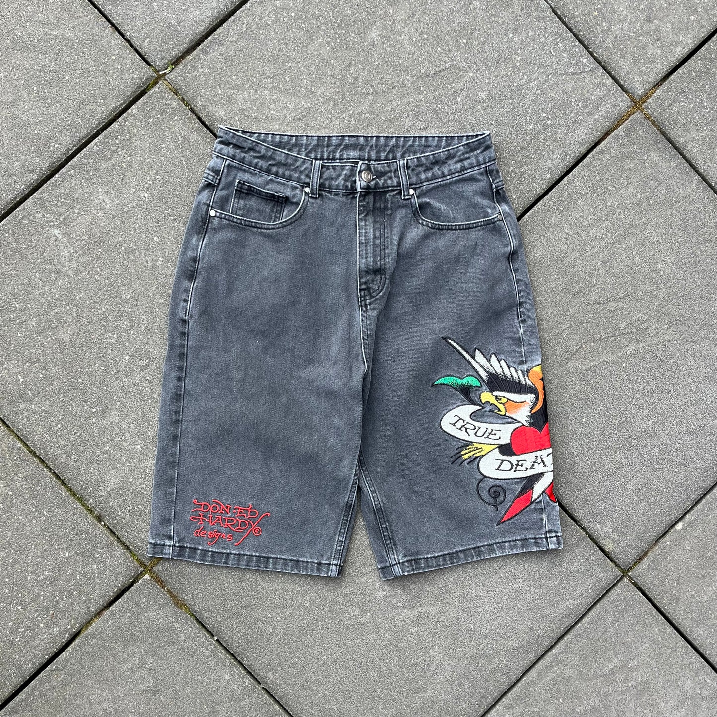 Vintage Y2K Black Ed Hardy Baggy Jeans Shorts - M