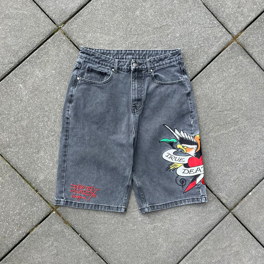 Vintage Y2K Black Ed Hardy Baggy Jeans Shorts - M