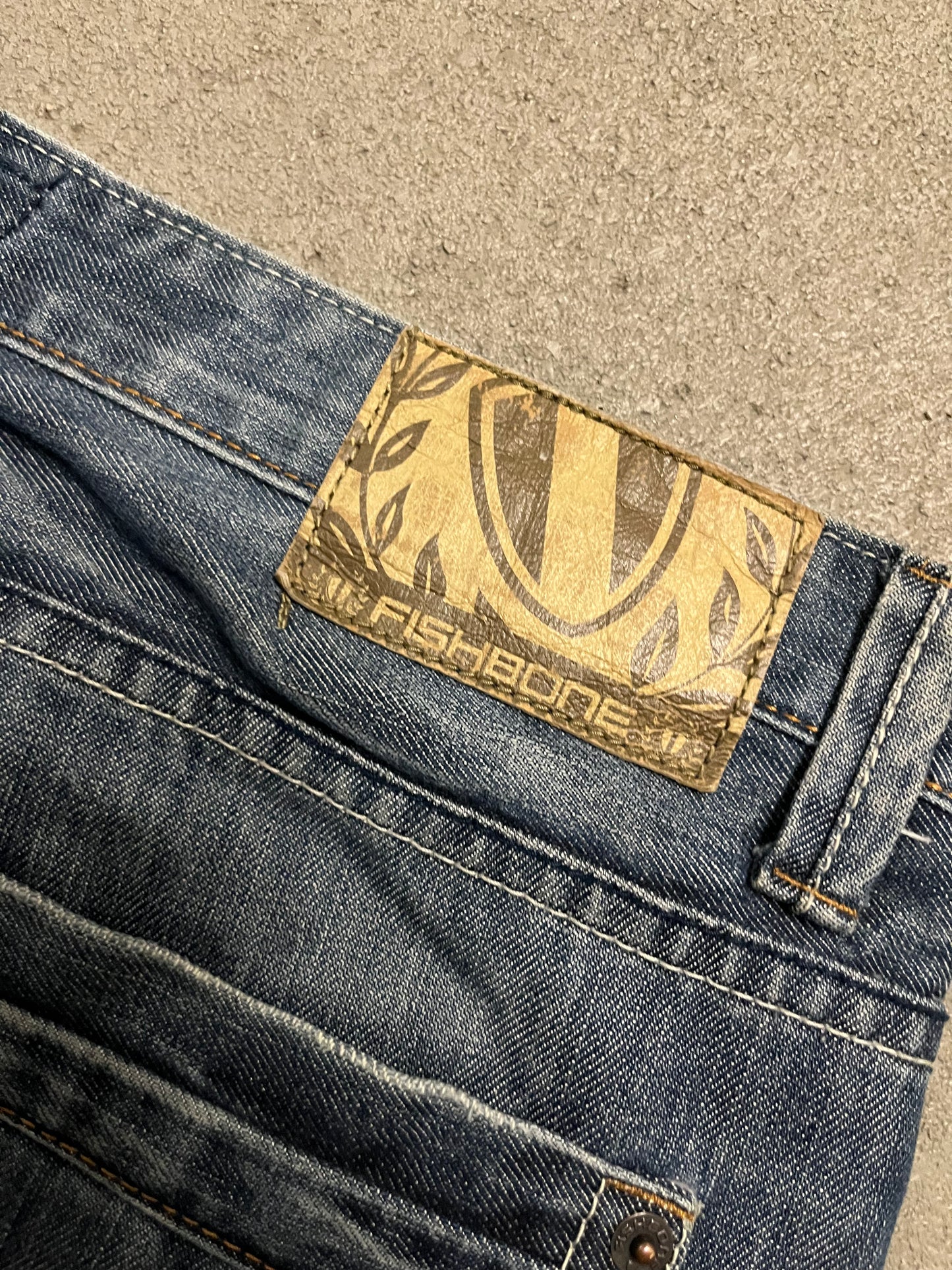 Vintage Y2K Blue Fishbone Baggy Jeans - 36/32