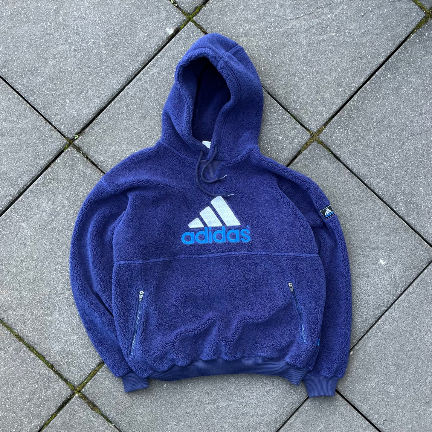 Vintage Blue Adidas Fleece Hoodie - L