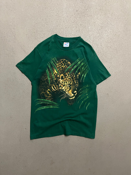 Vintage 90s Green Single Stitch Leopard Tee - M