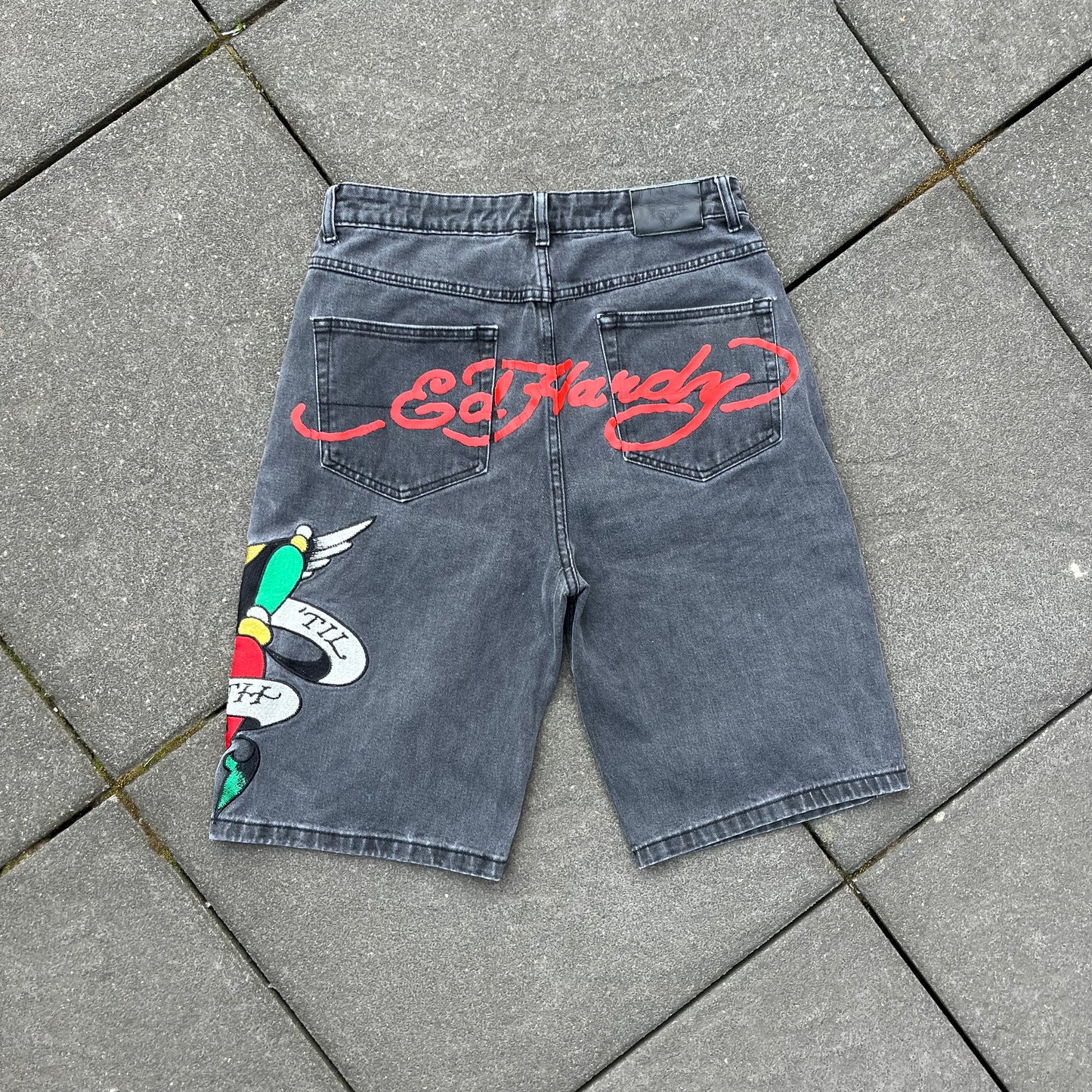 Vintage Y2K Black Ed Hardy Baggy Jeans Shorts - M
