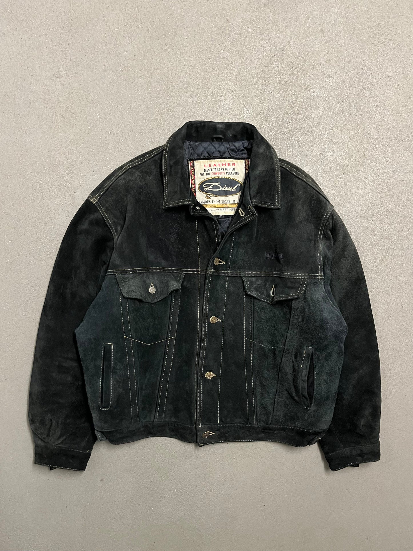 Vintage Black Diesel Suede Leather Jacket - L