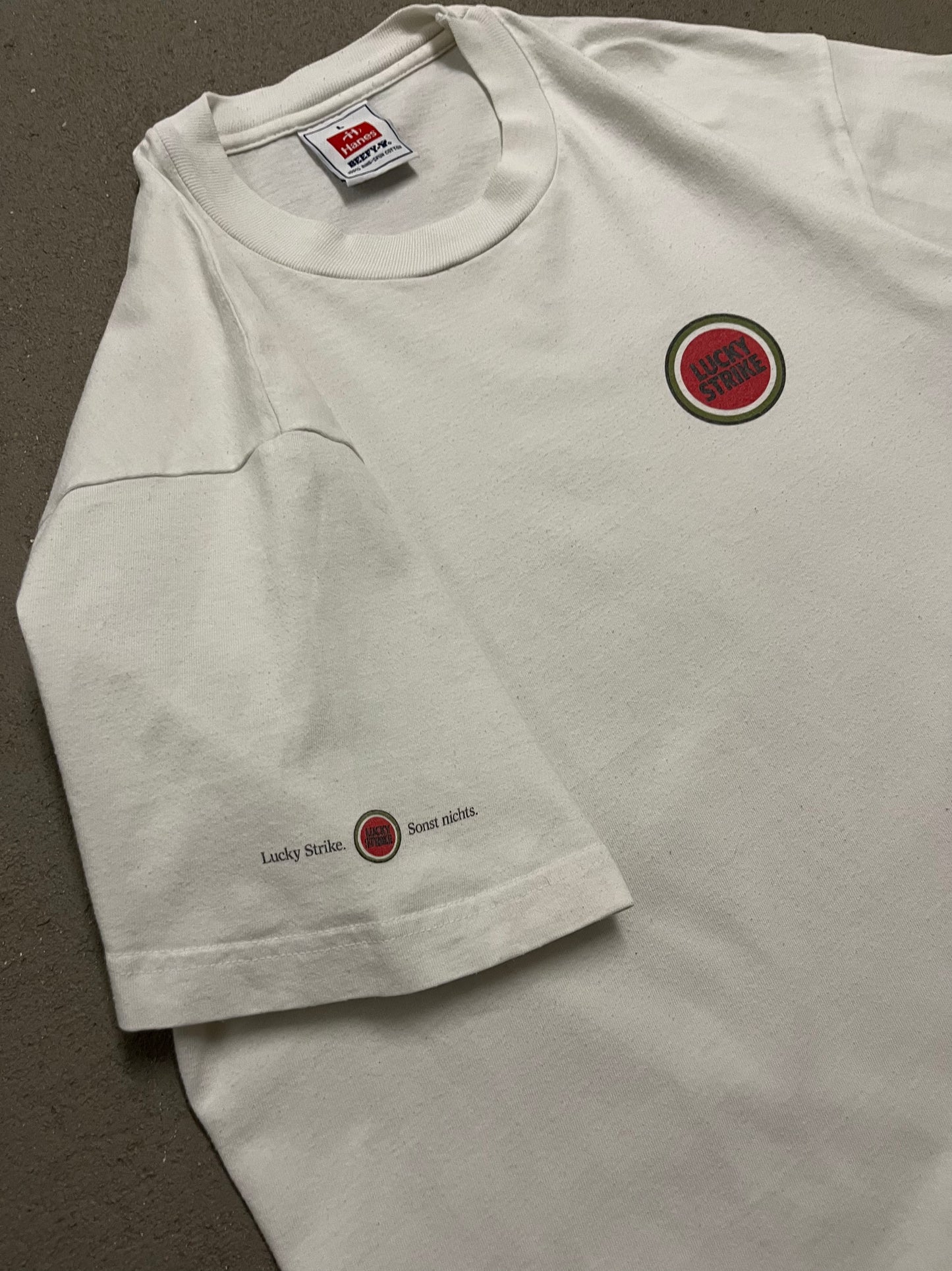 Vintage White Hanes Beefy Lucky Strike Tee - L