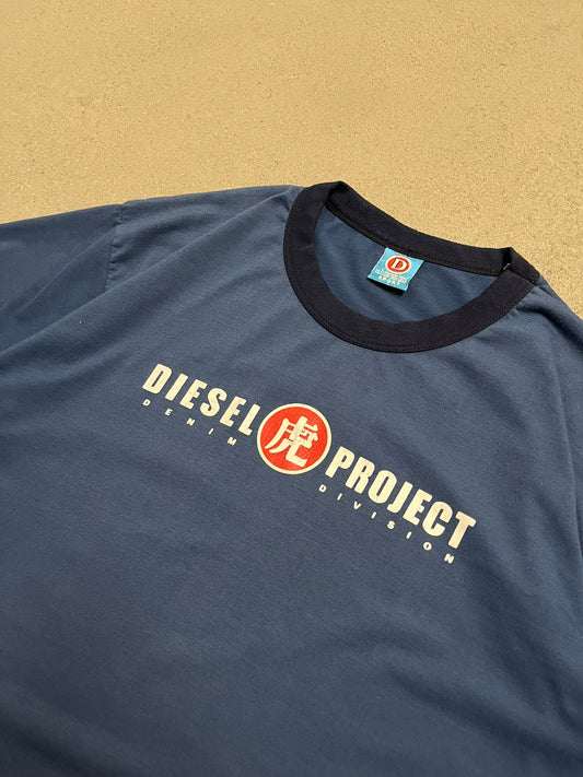 Vintage Y2K Blue Diesel Ringer Tee - L