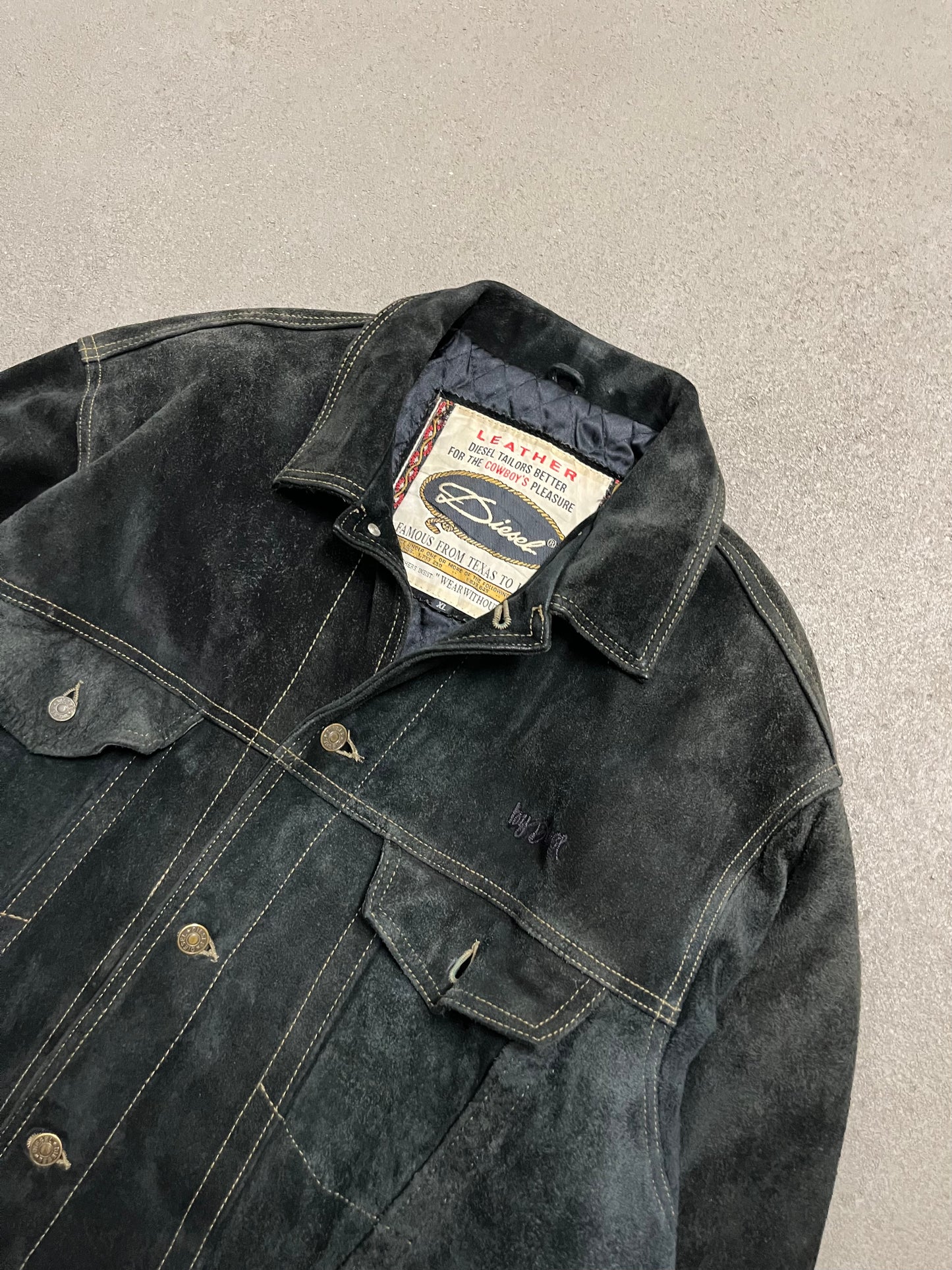 Vintage Black Diesel Suede Leather Jacket - L