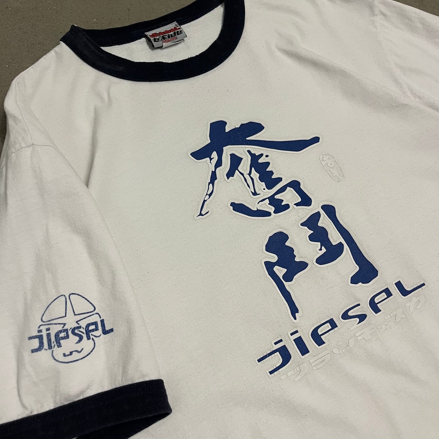 Vintage Y2K White Blue Diesel Ringer Tee - L