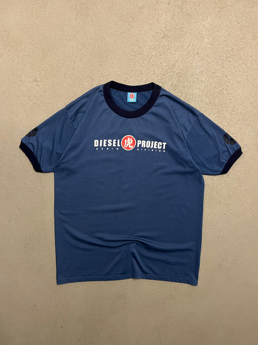 Vintage Y2K Blue Diesel Ringer Tee - L