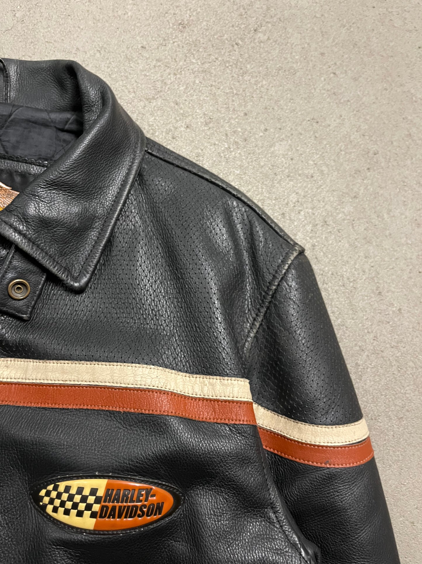 Vintage Black Red Harley Davidson Leather Jacket - M