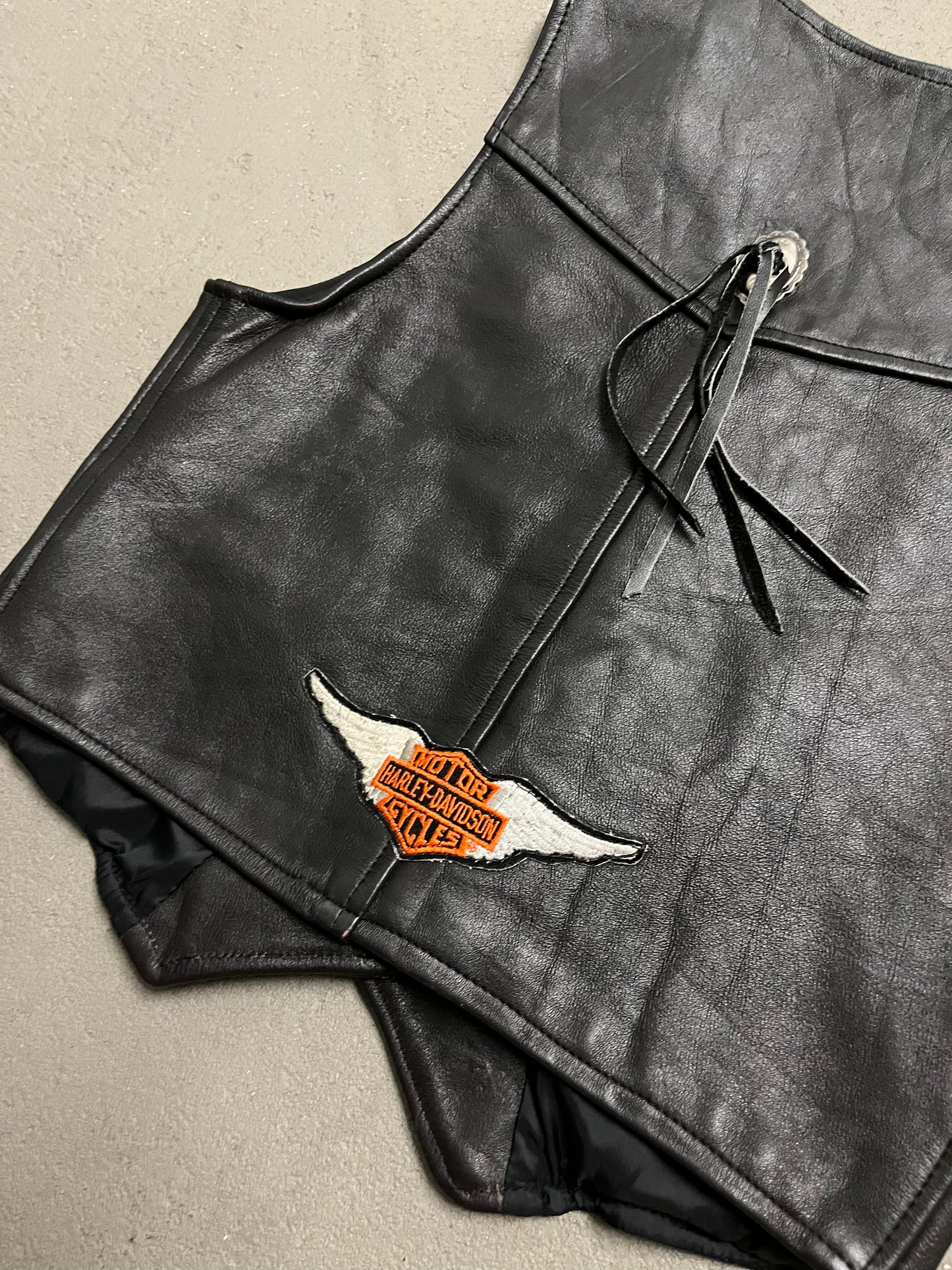 Vintage Black Harley Davidson Leather Vest - S