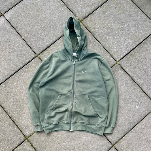 Vintage Green Faded Nike Zip Hoodie - L