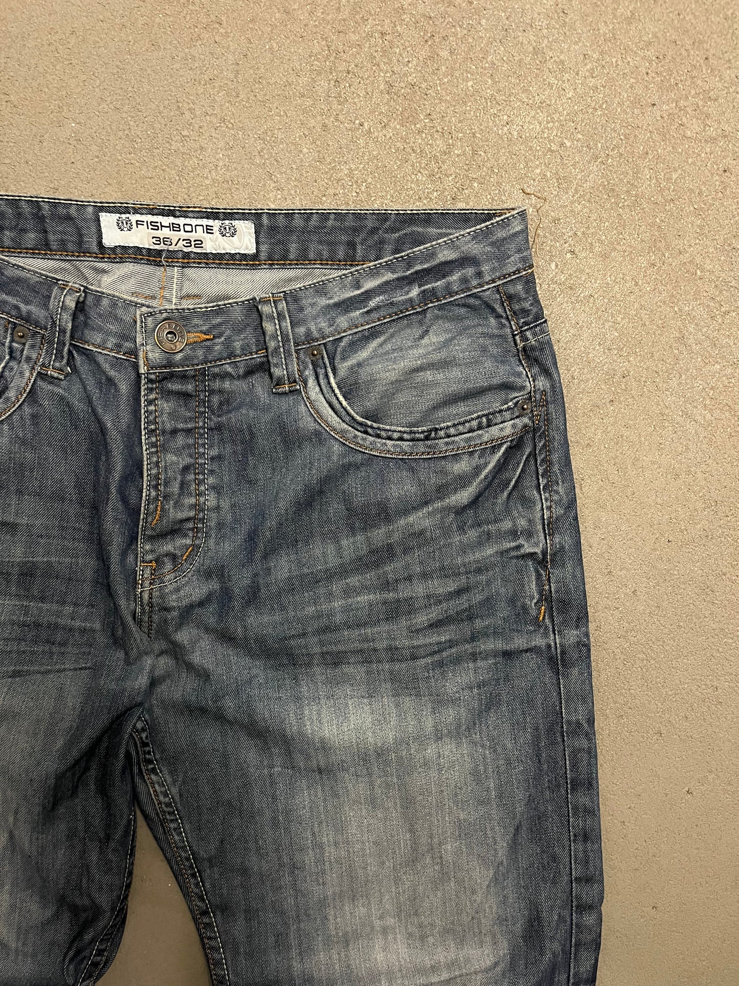 Vintage Y2K Blue Fishbone Baggy Jeans - 36/32