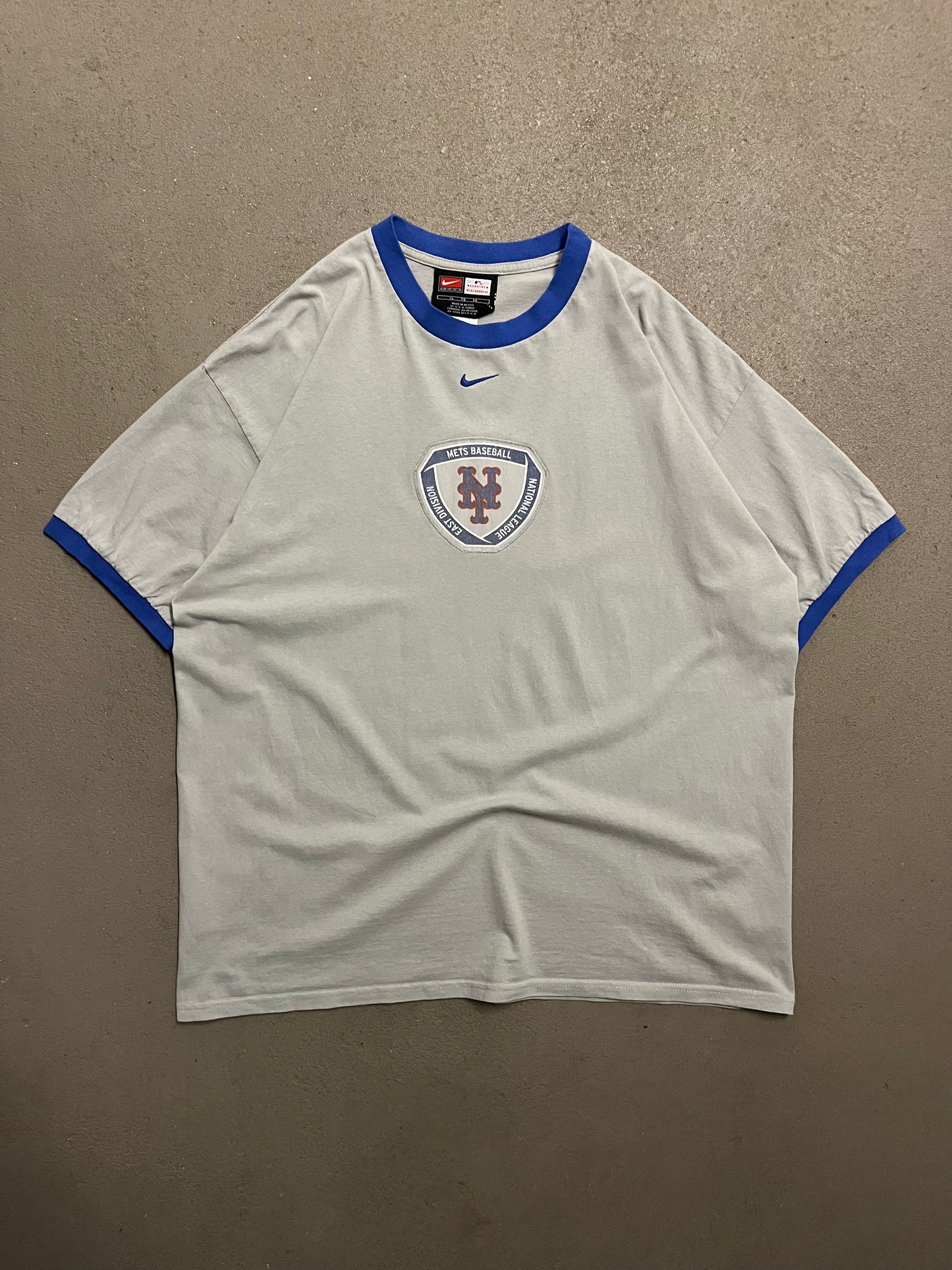 Vintage 90s Grey Blue Nike Mets Ringer Tee - XL