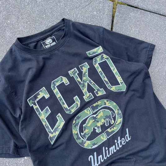 Vintage Y2K Black Camo Ecko Tee - L