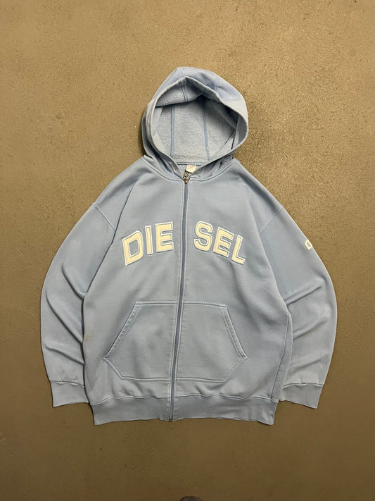 Vintage Y2K Blue Diesel Spellout Zip Hoodie - L