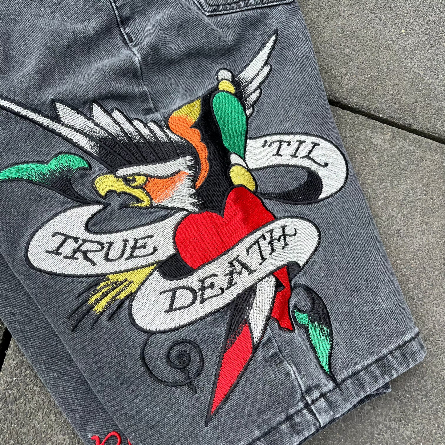 Vintage Y2K Black Ed Hardy Baggy Jeans Shorts - M