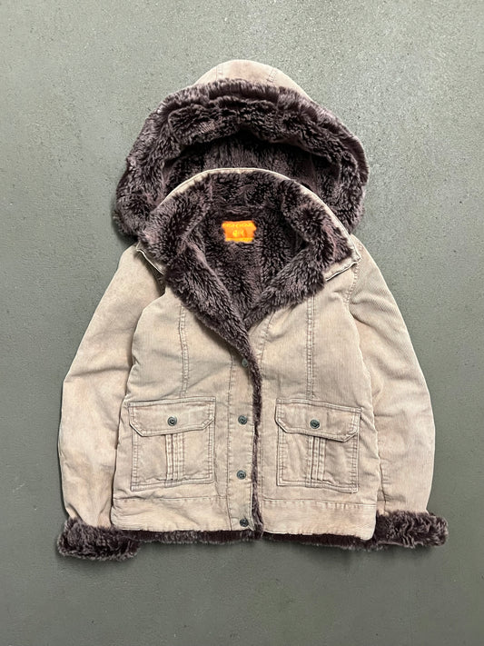 Vintage Y2K Rose Fishbone Fur Cord Jacket - S (W)