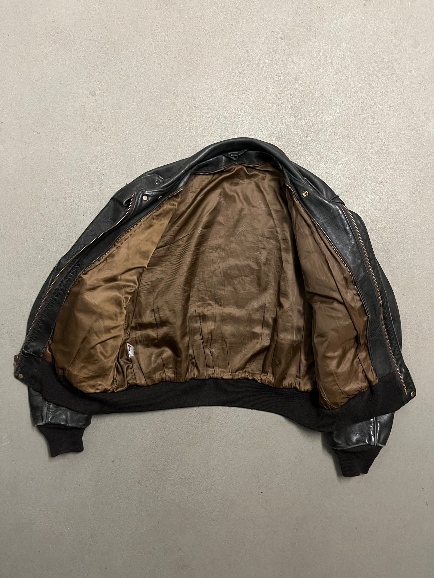 Vintage Brown Faded Schott Flight Leather Jacket - L