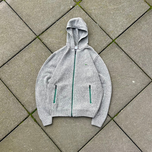 Vintage Grey Lacoste Knit Zip Hoodie - M