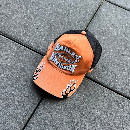Vintage Orange Black Harley Davidson Trucker Cap