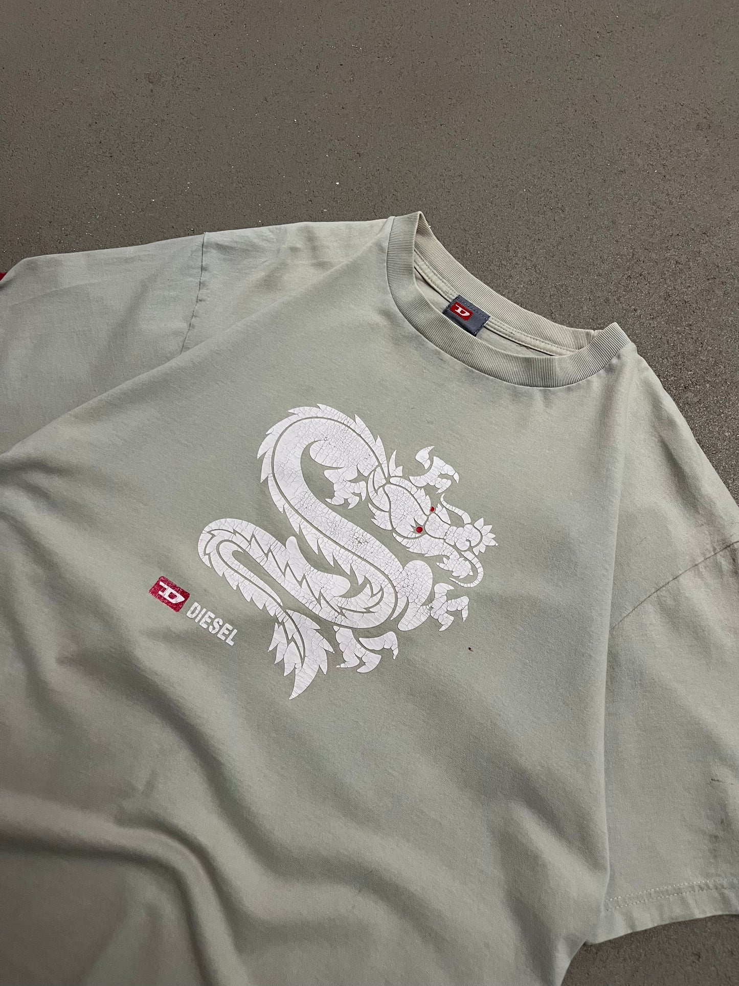Vintage Y2K Grey Diesel Dragon Tee - L