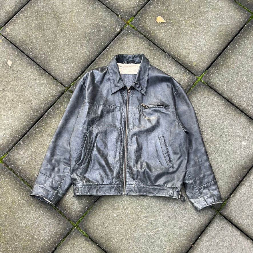 Vintage Black Faded Wrangler Leather Jacket - L