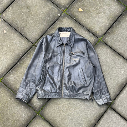 Vintage Black Faded Wrangler Leather Jacket - L