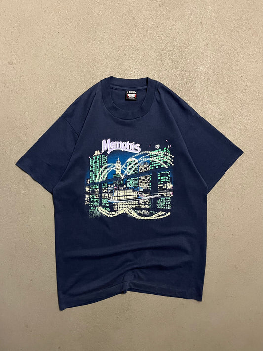 Vintage Blue Screenstars Memphis Tee Made in USA - L