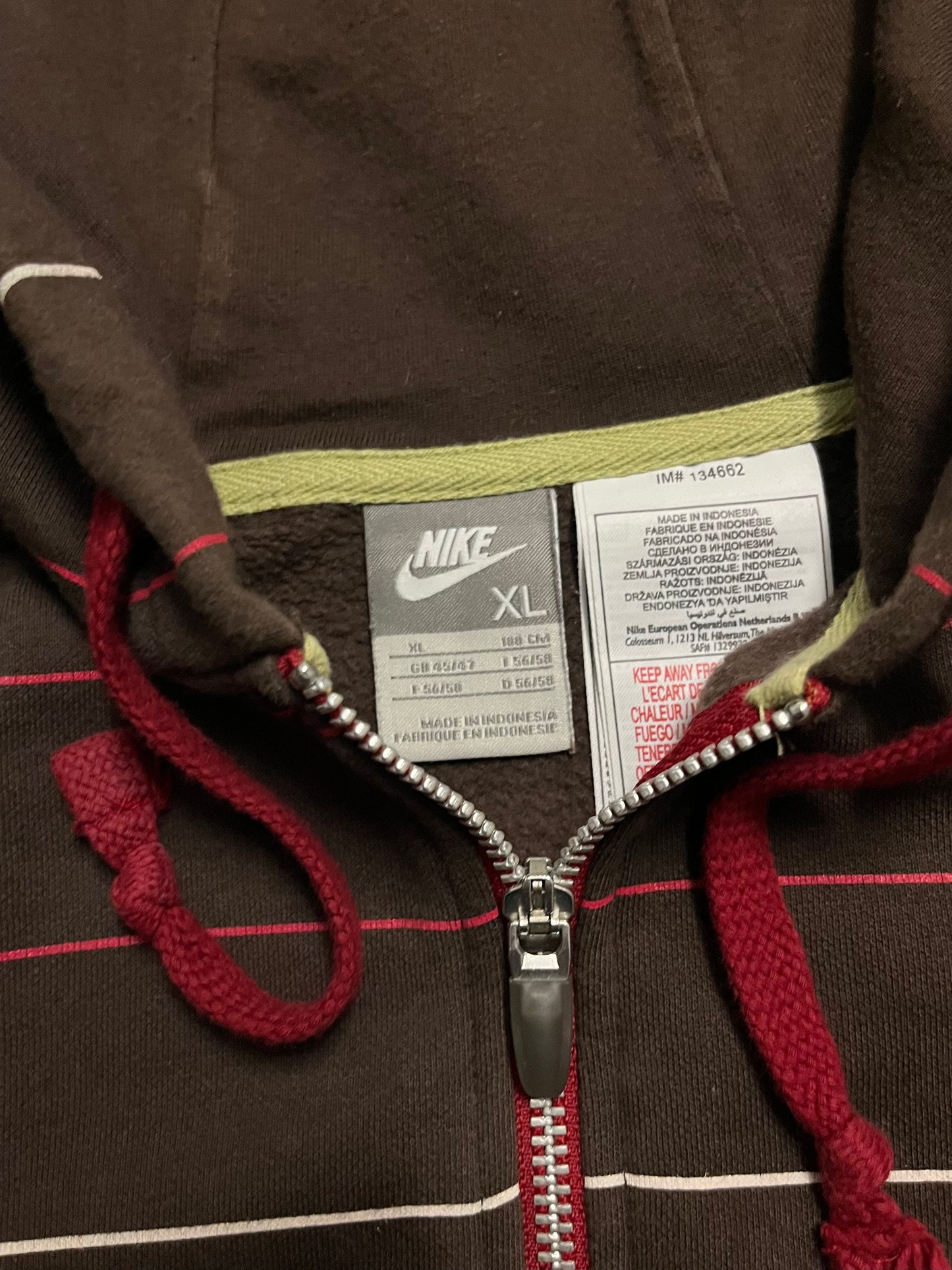 Vintage Y2K Brown Red Nike Zip Hoodie - XL