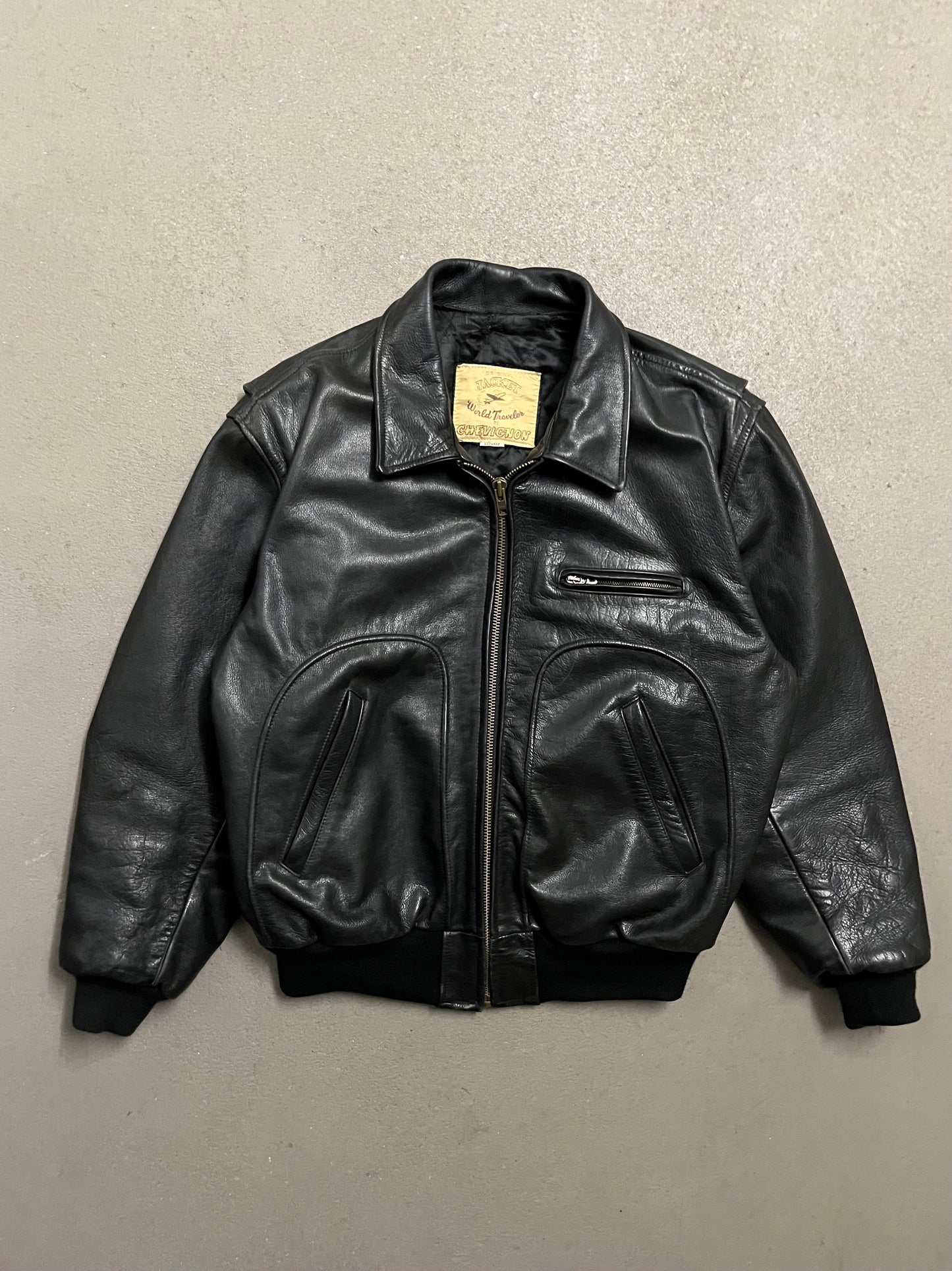 Vintage Black Chevignon Leather Jacket - XL