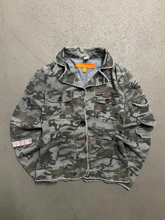 Vintage Y2K Green Camo Fishbone Overshirt Jacket - S (W)