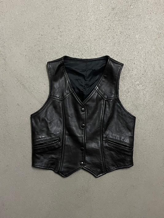 Vintage Black Harley Davidson Leather Vest - S