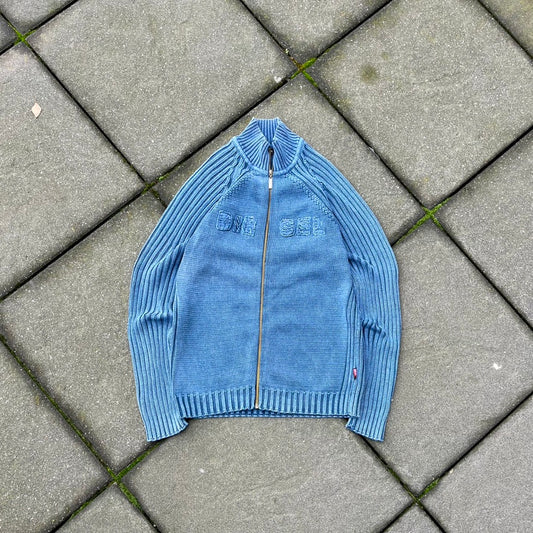 Vintage Blue Diesel Knit Zip Up - L