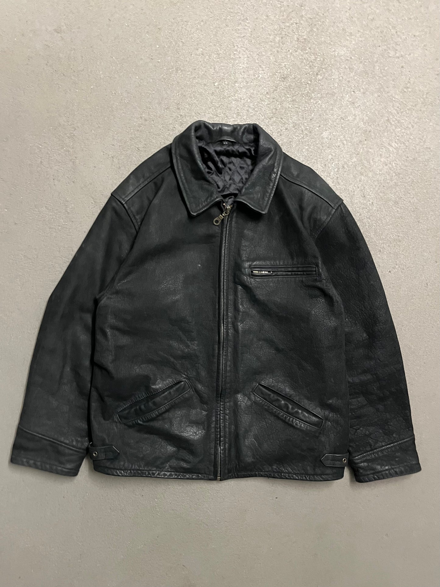 Vintage Black Buffalo Leather Jacket - XL