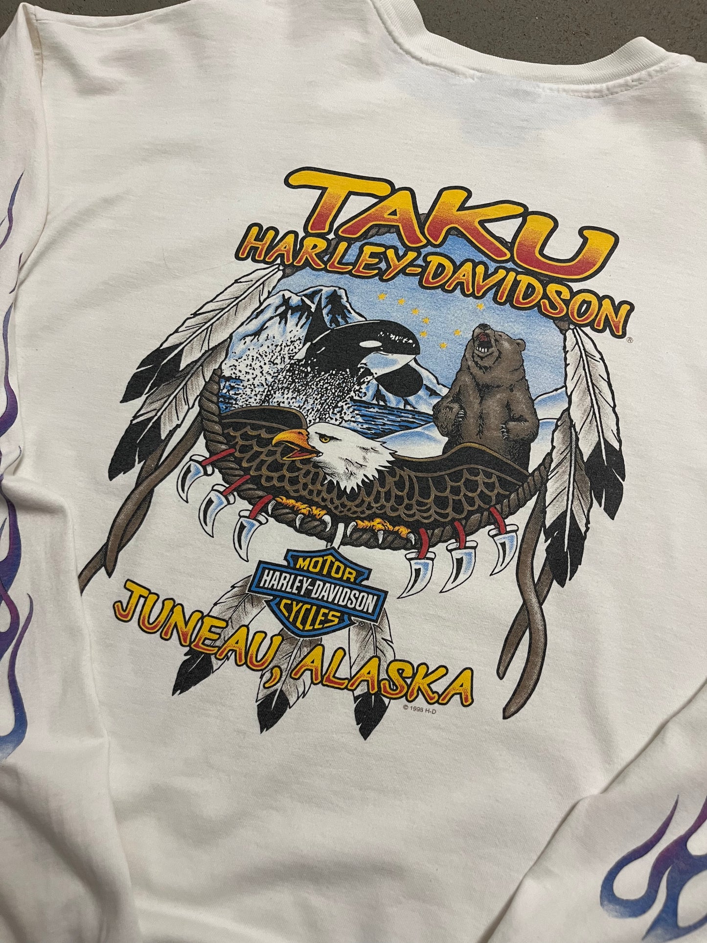 Vintage 1995 White Purple Harley Davidson Longsleeve - XL
