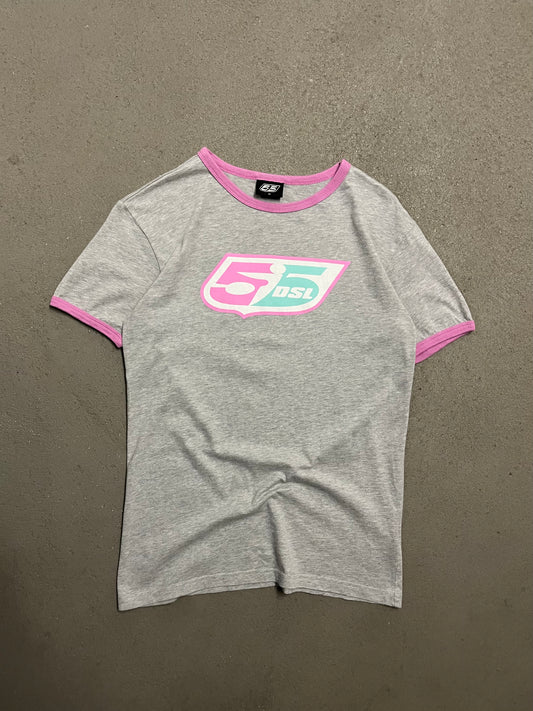 Vintage Y2K Grey Pink Diesel Tee - XS (W)