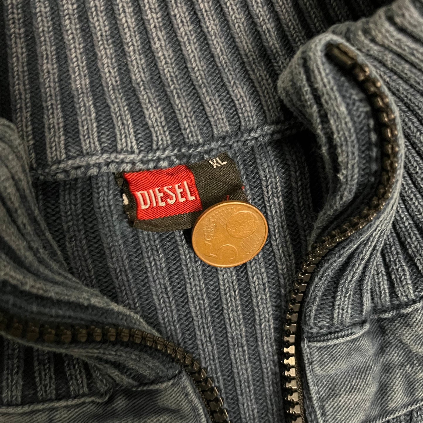 Vintage Y2K Blue Diesel Knit Zip Up - L